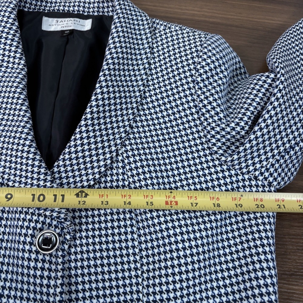 Tahari Arthur S. Levine Womens 14P Blue Houndstooth Blazer Shawl Collar Jacket - Picture 9 of 13